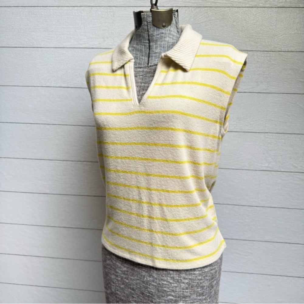 Splendid | Super Soft Cream and Yellow Collared Tank – Coastal Casual | Size L